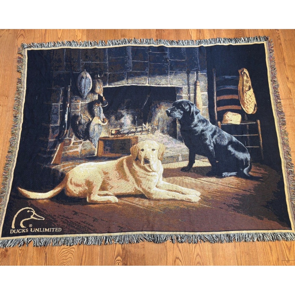 Ducks Unlimited Waiting at Crows Creek Tapestry Throw Labrador Dogs Hunting